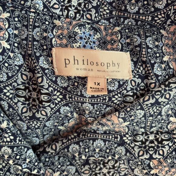 Philosophy Women's Plus size 1X Print Tunic Top Semi Sheer EUC - Picture 5 of 6